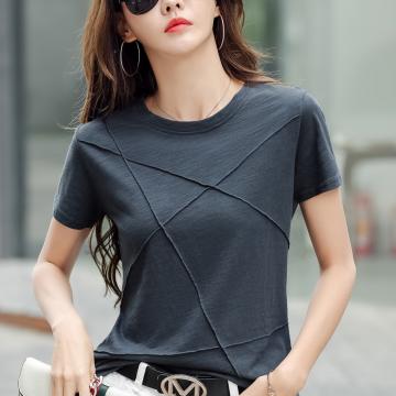 PF1223#纯棉短袖T恤女宽松显瘦韩版 夏装新款休闲洋气上衣设计感小衫