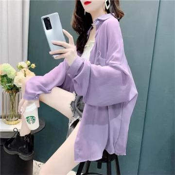 PF1292#紫色薄款防晒衬衫女夏新款韩版宽松百搭长袖空调防晒外套