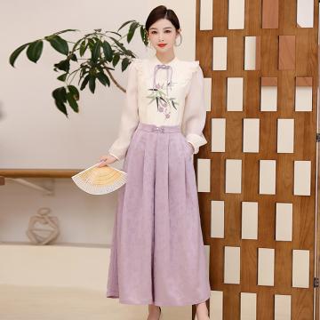 PF1853#新款新中式女装国风套装小个子阔腿裤两件套