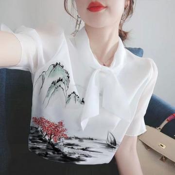 PF1914#韩版夏季新款印花女上衣时尚气质收腰减龄小衫女洋气显瘦短袖T恤