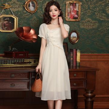 PF1944#连衣裙女 夏季新款新中式国风盘扣设计连衣裙