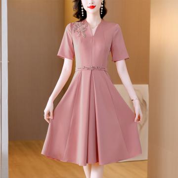 PF1973#新款粉色高端喜婆婆婚宴装礼服高贵洋气夏季连衣裙