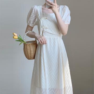 PF2257#新款国风新中式设计感小众方领气质显瘦连衣裙