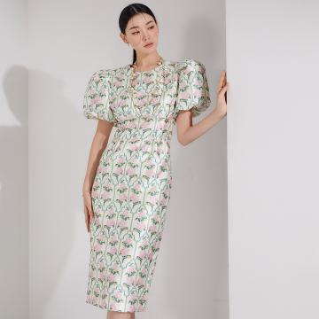 PF2577#新款韩版时尚气质优雅显瘦轻奢大气大牌印花灯笼袖连衣裙