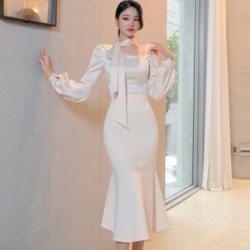 PF2891#新款两件套 韩版气质修身上衣时尚收腰包臀鱼尾裙套装