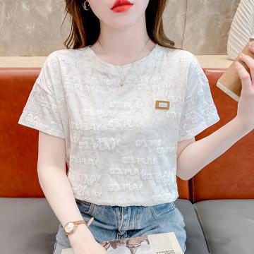 PF3232#纯棉印花短袖t恤女 夏季新款韩版时尚半袖体恤上衣设计感