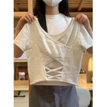 PF3246#首发夏日多巴胺女孩穿搭短袖露背T恤夏设计感小众瑜伽服跑步运动