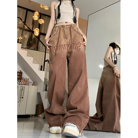 PF1096#小众设计感休闲裤女新款气质高街复古牛仔裤潮牌