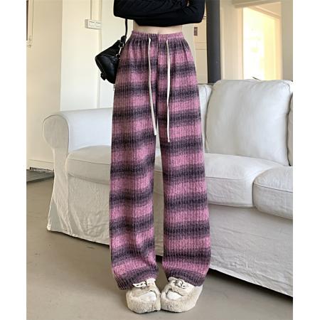 PF1098#条纹提花  新款休闲针织高腰垂感阔腿裤