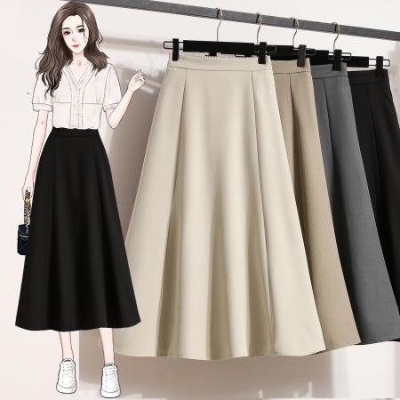 PF1121#大码高腰遮肉西装半身裙女显瘦中长裙A字长裙