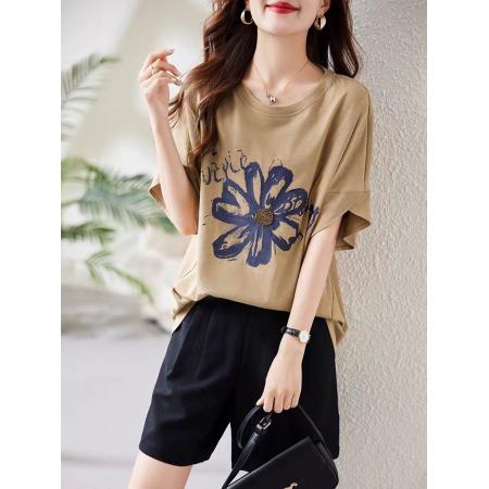 PF1133#短袖t恤女夏 新款欧货宽松半袖体恤胖mm遮肚洋气减龄显瘦上衣