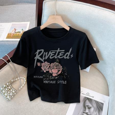 PF1190#92%棉 8%氨纶 短袖T恤女修身