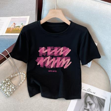 PF1192#92%棉 8%氨纶 正肩短袖T恤女纯棉