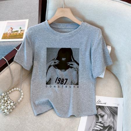 PF1193#92%棉 8%氨纶 正肩短袖T恤女纯棉