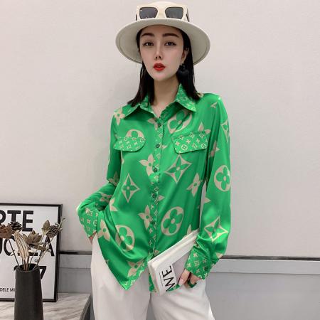 PF1244#新款印花衬衫高品质时尚打底单穿单排扣长袖衬衣女