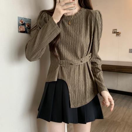 PF1257#大码~春装新款不规则长袖t恤女宽松独特别致上衣设计感小众女