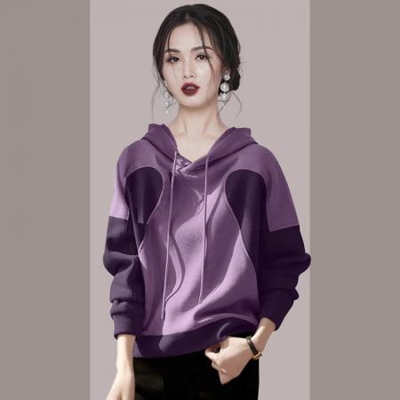 PF1274#紫色设计感连帽卫衣 新款宽松时尚慵懒风上衣