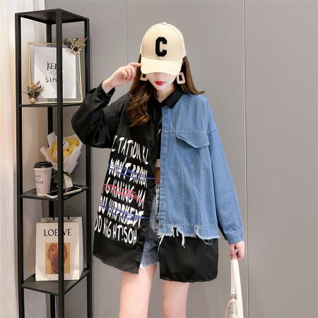 PF1280#牛仔纯棉 衬衣100涤 牛仔衬衫外套设计感超仙设计感薄款外穿