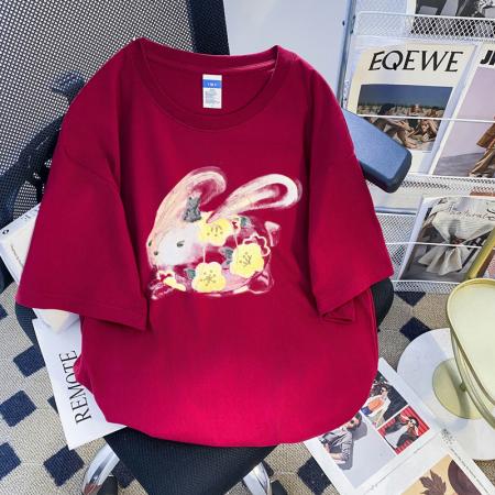 PF1320#纯棉大码韩版宽松休闲印花T恤夏新款百搭落肩短袖女