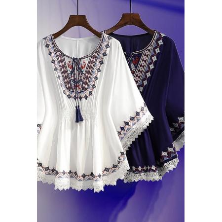 PF1322#夏款宽松显瘦收腰上衣女洋气减龄复古印花雪纺衫