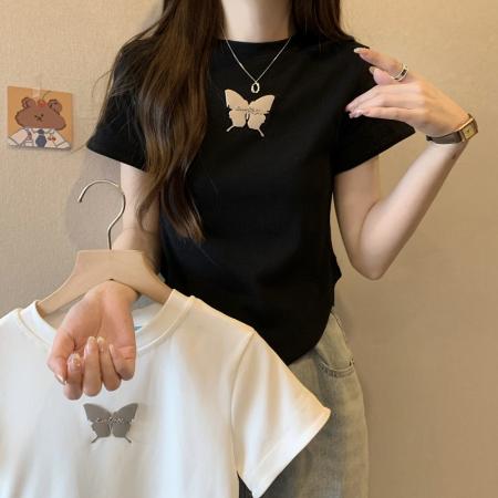PF1335#大码美式炸街蝴蝶短袖T恤夏季ins潮牌纯欲风短款上衣 