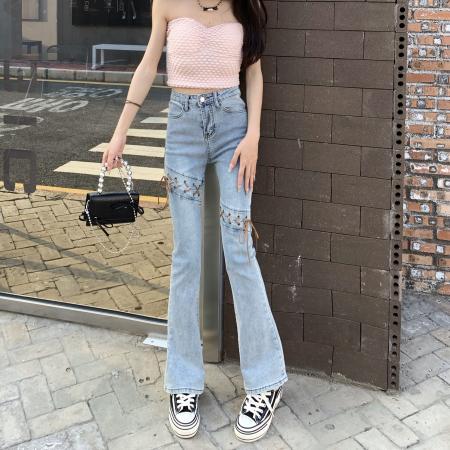 PF1365#微喇叭牛仔裤女春秋新款高腰弹力显瘦拖地网红牛仔裤高腰潮