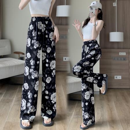 PF1368#印花休闲裤女 遛弯裤直筒长裤慵懒垂感阔腿裤拖地裤