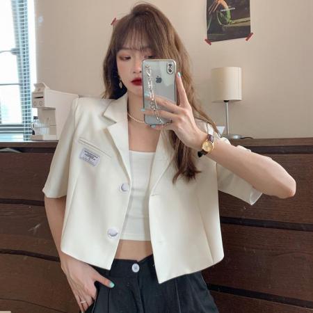 PF1372#短袖小西装外套女夏季薄款2024新款网红炸街设计感小个子短款西服