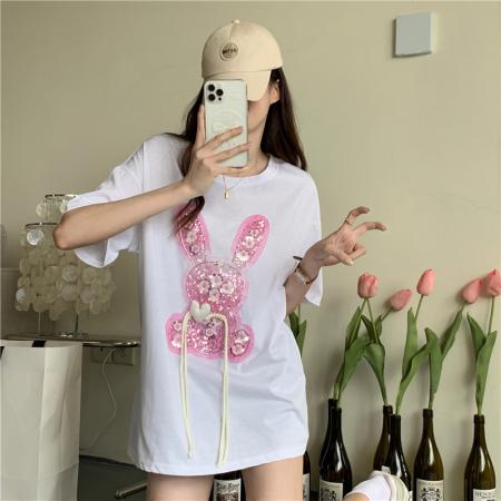 PF1377#6535拉架后包领夏季小众特色设计感短袖t恤女