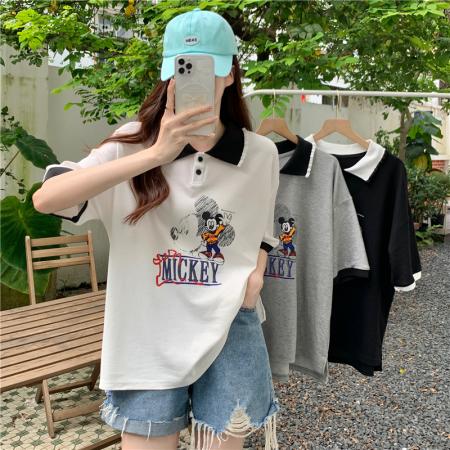 PF1378#包领珠地布夏季新款插色Polo衫短袖t恤女