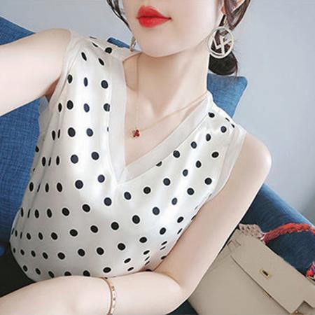 PF1391#欧洲站高级感时尚波点吊带背心 时尚女装无袖洋气打底上衣