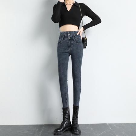 BY09#韩版高腰牛仔裤女秋冬新款显高显瘦百搭紧身铅笔小脚牛仔裤