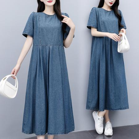 PF1417#薄款牛仔连衣裙女夏装 新款韩版休闲宽松中长款复古连衣裙
