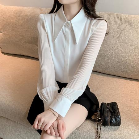 PF1419#白色衬衫女设计感小众高端通勤叠穿尖领法式高级感衬衣