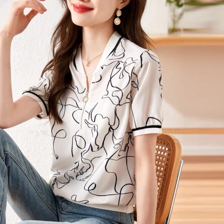 PF1422#高端2024夏季新款套头半拉链洋气短袖T恤女宽松通勤时尚上衣