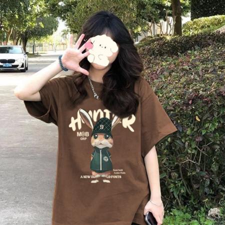 PF1466#纯棉短袖t恤女夏季上衣宽松设计感小众街头