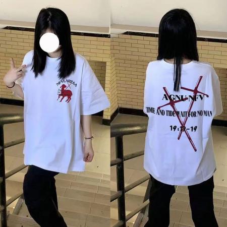 PF1468#纯棉短袖t恤女夏季上衣宽松设计感小众街头