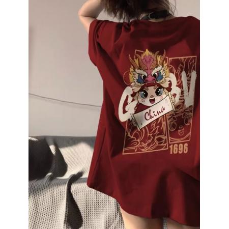 PF1469#纯棉短袖t恤女夏季上衣宽松设计感小众街头