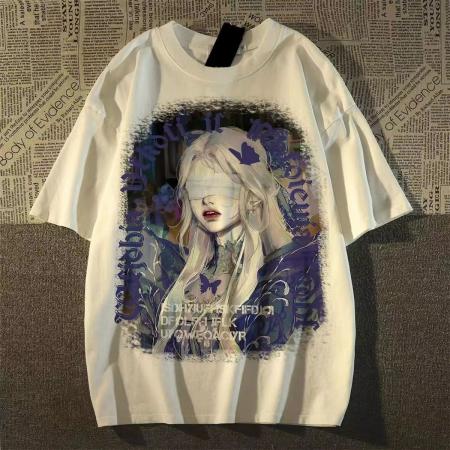 PF1472#纯棉短袖t恤女夏季上衣宽松设计感小众街头