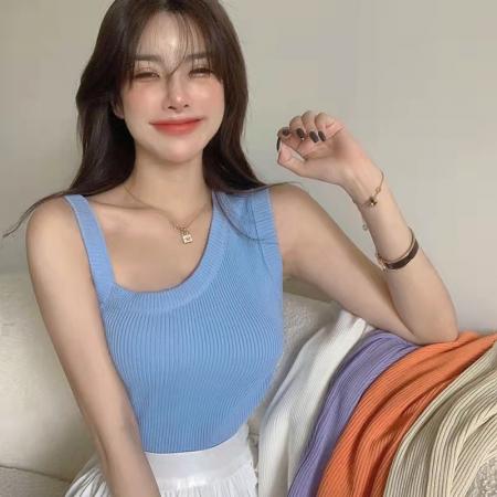 PF1487#设计感小众不规则吊带背心女夏外穿针织内搭打底露肩辣妹无袖上衣