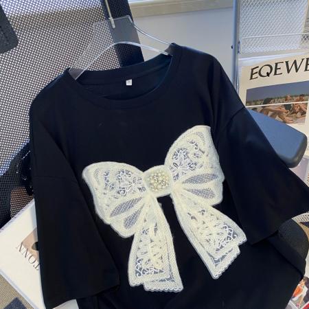 PF1498#爆款落肩宽松版型 纯棉后包边短袖T恤印花款