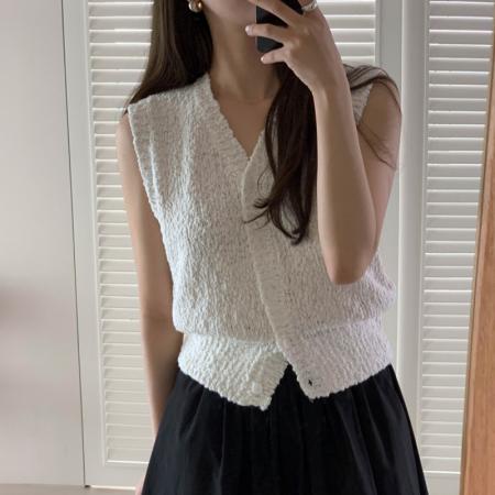 PF1502#前后两穿V领小香风马甲夏季外穿坎肩毛线背心马夹针织上衣