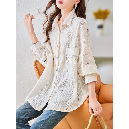 PF1510#新款镂空蕾丝烫钻衬衫上衣宽松大码时尚衬衣女薄款