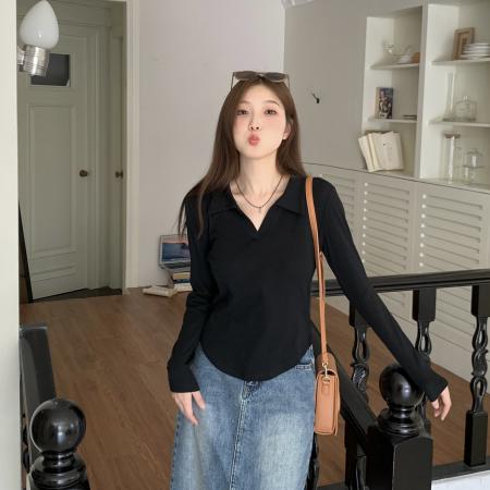 PF1518#大码胖mm 女t恤百搭修身多巴胺正肩打底长袖遮肉显瘦上衣