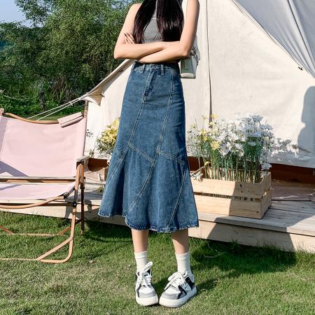 PF1524#牛仔裙 新款伞裙春秋设计感小众包臀裙鱼尾裙中长款半身裙