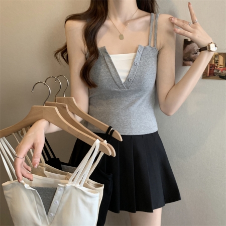 BY10#胖MM洋气春夏四季百搭美背吊带背心带胸垫一体内搭打底衫