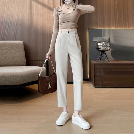 PF1557#小个子烟管高腰垂感后松紧哈伦裤休闲西装裤八分