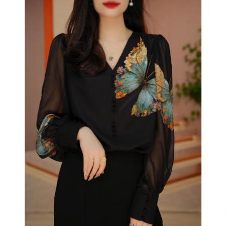 PF1650#钰濡 新款宽松精致上衣透气高级百搭春季新款时尚上衣