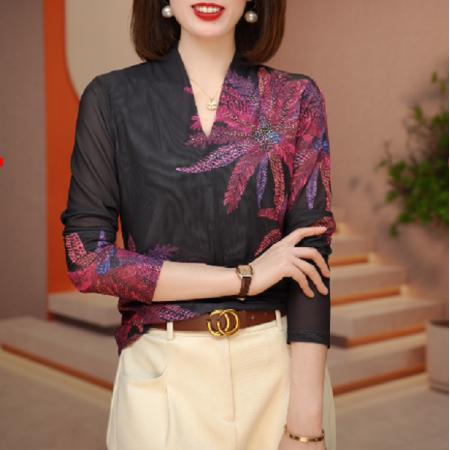 PF1654#新款肌肤纱早春小衫气质时尚百搭修身女士打底洋气上衣