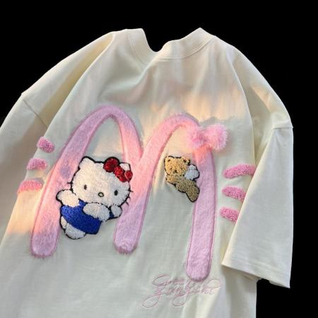 PF1655#纯棉 刺绣短袖t恤女夏季小众宽松休闲半袖上衣